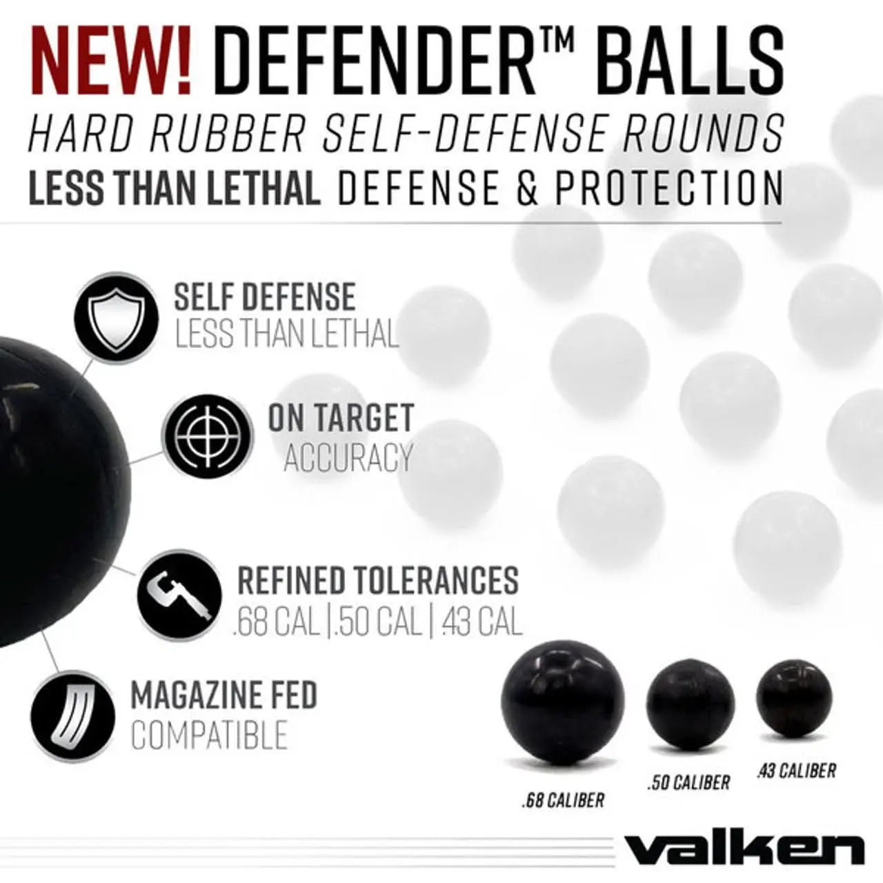 Valken Defender .43 Caliber Hard Rubber Balls - 25ct - Titan Tactical